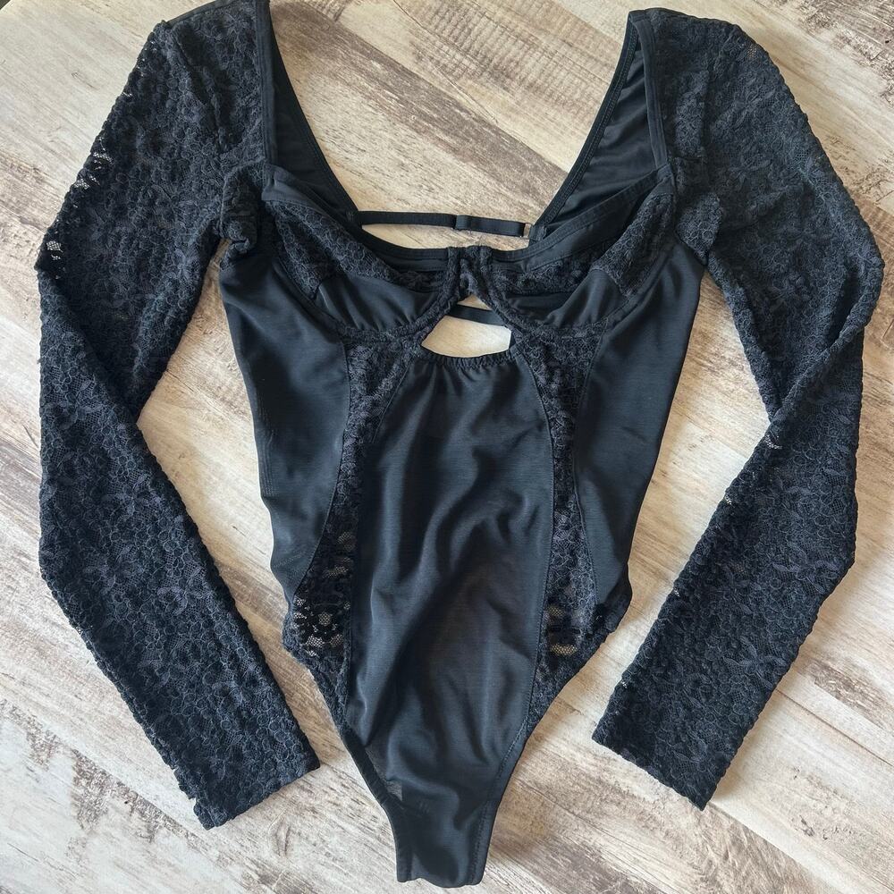 Out From Under Black Lace Sexy Bodysuit One Piece Date Night Size Small